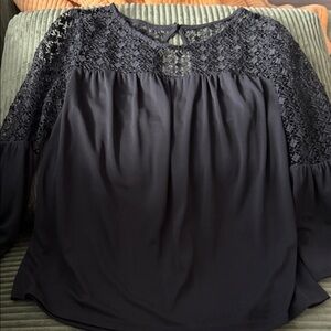 White House Black Market Navy Lace Blouse